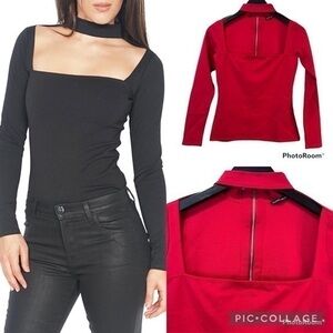 Donna Mizani Square Neck Zippered Shirt